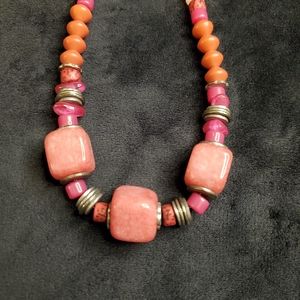 Chicos Pink Beaded Statement Necklace 36-38”